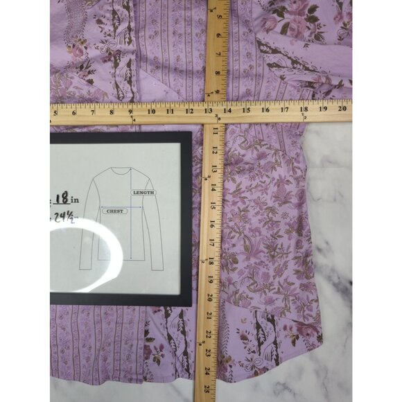Vintage Denim & Co Size M Womens Lavender Floral Cotton Button Down Shirt - Picture 7 of 9